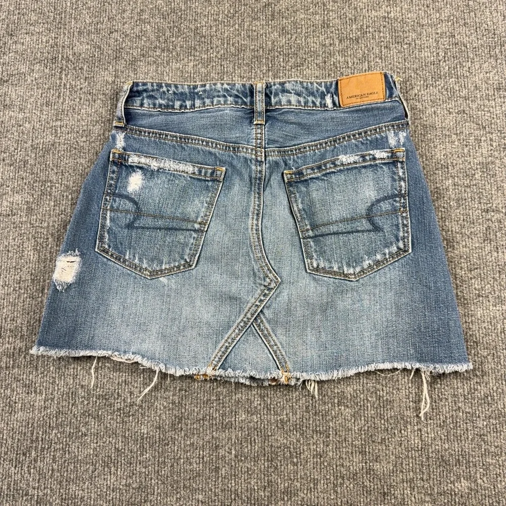 American Eagle Outfitters Skirt Womens 0 Blue Denim Distressed Mini Raw Hem